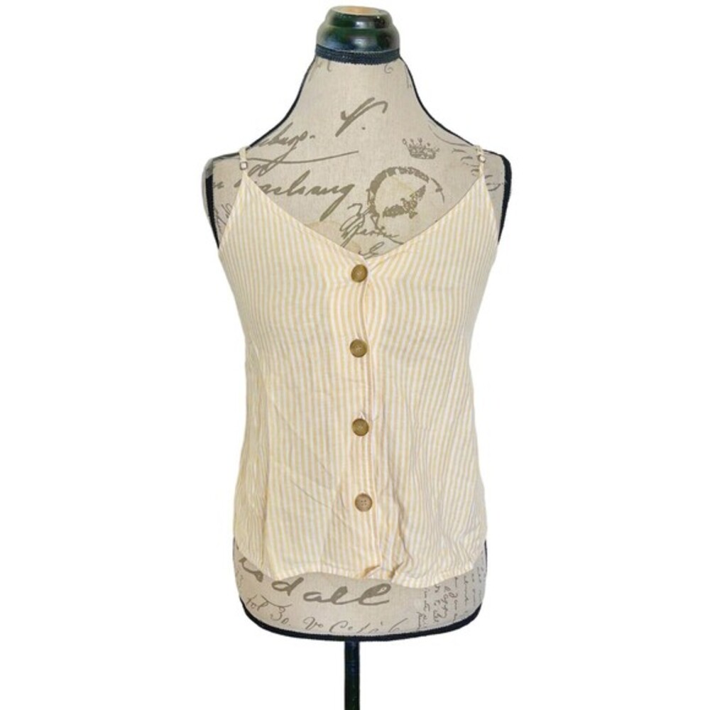 BP Womens Spaghetti Straps Blouse Tank top Striped Yellow Linen Blend Size XS